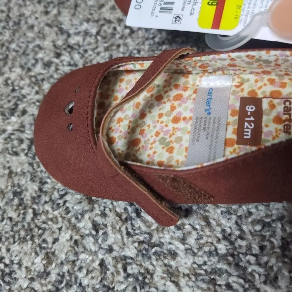 NEW Carter's Baby Girl Size 9-12 Months Shoes Brown Strap Soft Bottom Mary Jane